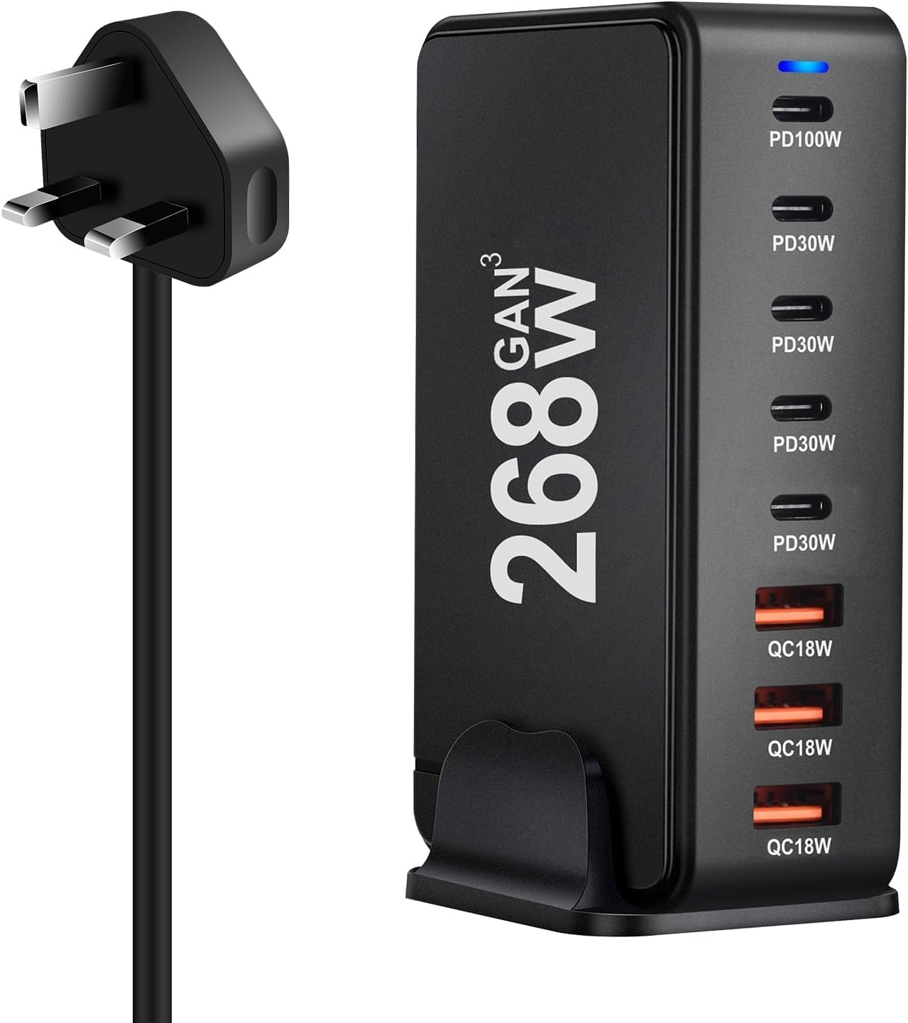 268W USB C Charger Station, 8-Port Power Bank Adapter, PD 100W USB C Charger