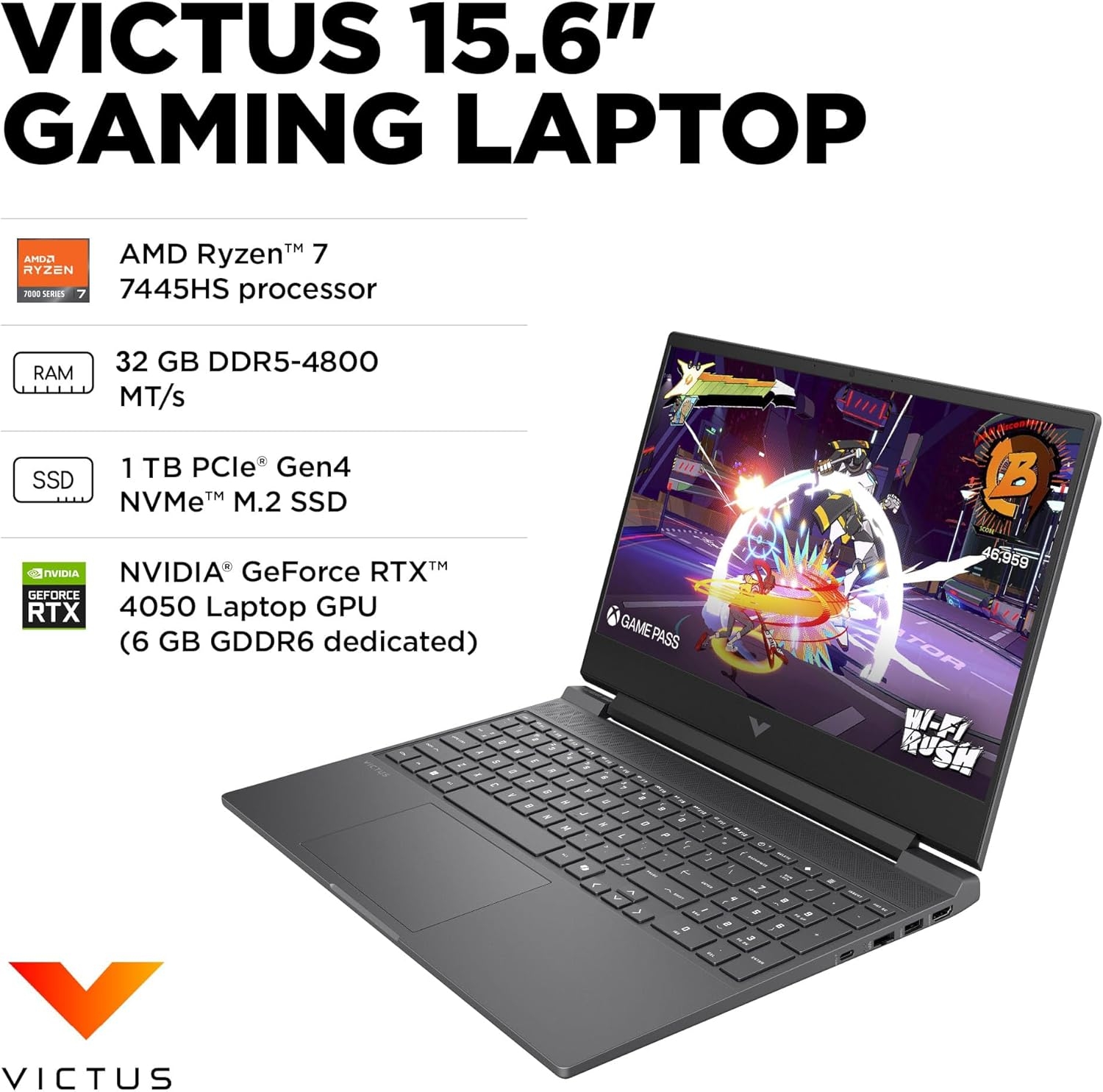 HP Victus 15 15.6" Gaming Laptop, FHD 144Hz, NVIDIA RTX 4050 6GB, AMD Ryzen 7 7445HS, 16GB DDR5 RAM, 512GB SSD, 6 Core ( Intel i7-13700H), Backlit Keyboard, Ethernet - Image 6